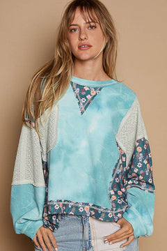 POL Floral Patchwork Round Neck Knit Top - Teresa's Fashionista LLC