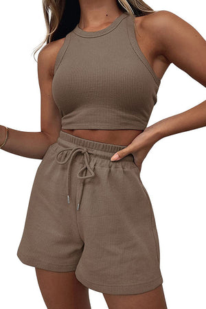 Round Neck Top and Drawstring Shorts Set-Teresa's Fashionista LLC