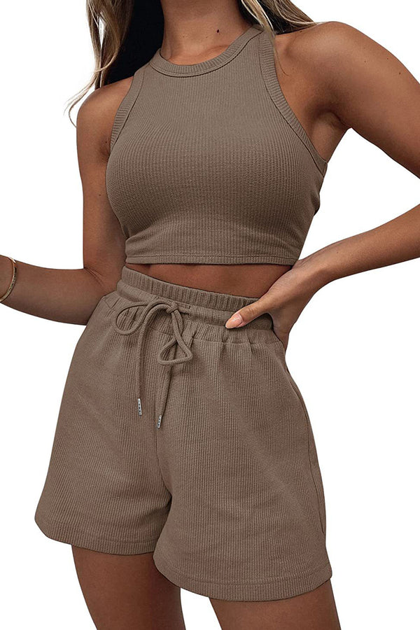 Round Neck Top and Drawstring Shorts Set-Teresa's Fashionista LLC