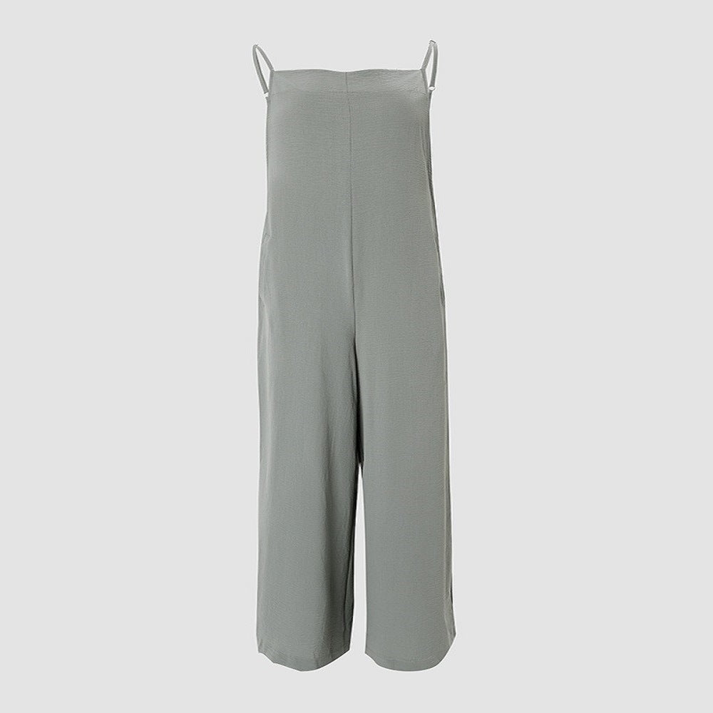 Women's Sleeveless Jumpsuit With Pockets And Adjustable Shoulder Strap Fashion Loose Wide Leg Straight Overalls Summer Beach Trousers - Teresa's Fashionista LLC