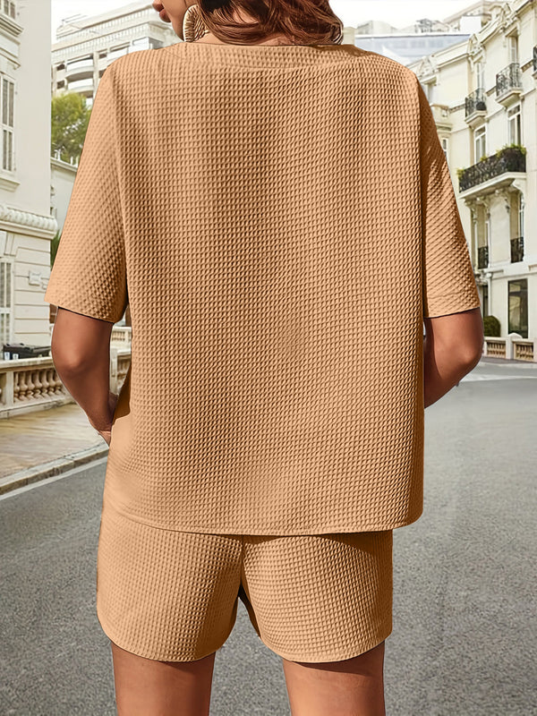 Waffle-Knit Half Sleeve Top and Shorts Set-Teresa's Fashionista LLC