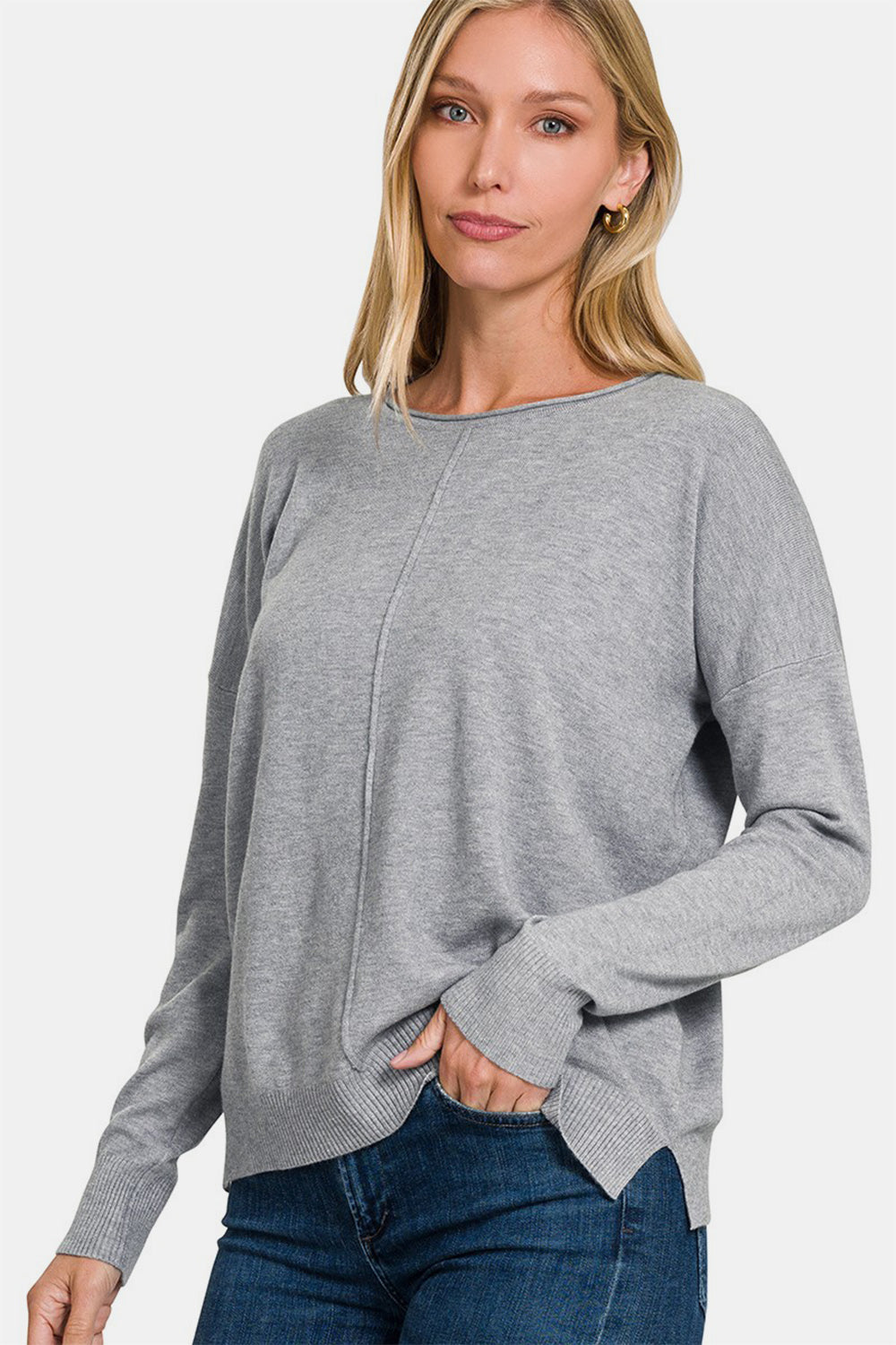Zenana Front Seam Round Neck Sweater - Teresa's Fashionista LLC