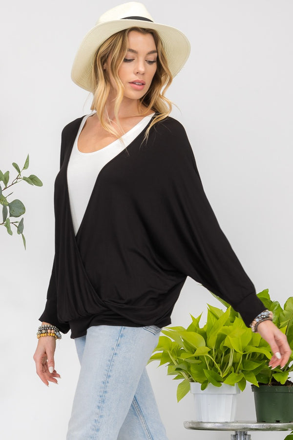 Celeste Full Size Contrast Round Neck Top with Two Layer Detail - Teresa's Fashionista LLC