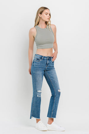 Vervet by Flying Monkey Full Size Mid Rise Distressed Cropped Flare Jeans-Teresa's Fashionista LLC