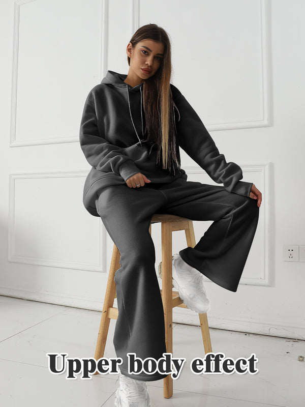 Women's Fashionable Casual Solid Color Long Sleeved Sweatshirt Set - Teresa's Fashionista LLC