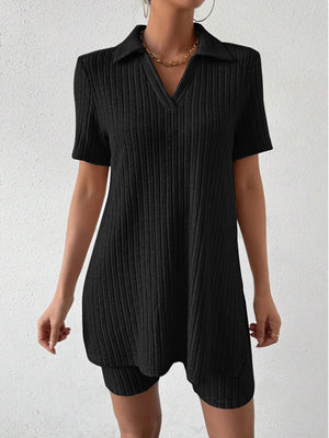 Johnny Collar Short Sleeve Top and Shorts Set-Teresa's Fashionista LLC