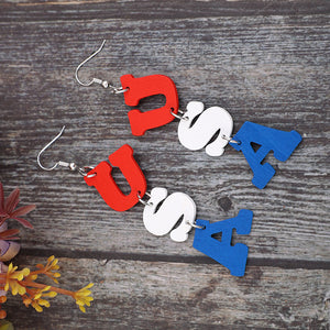 USA Wooden Letter Dangle Earrings-Teresa's Fashionista LLC