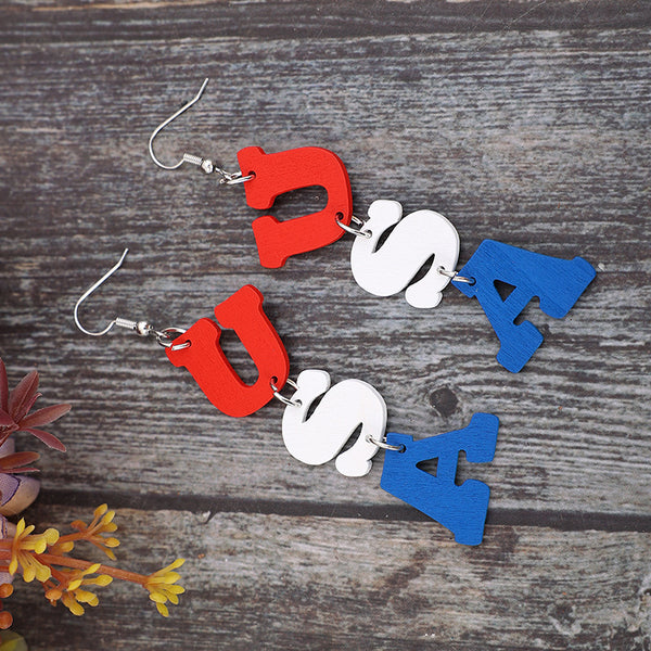 USA Wooden Letter Dangle Earrings-Teresa's Fashionista LLC