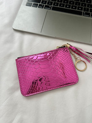 PU Leather Tassel Trim Card Case-Teresa's Fashionista LLC