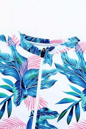 Printed Notched Half Sleeve One-Piece Swimwear-Teresa's Fashionista LLC