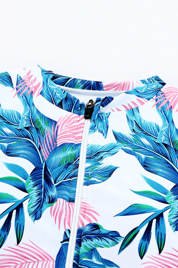 Printed Notched Half Sleeve One-Piece Swimwear-Teresa's Fashionista LLC