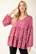 Celeste Full Size Floral V-Neck Balloon Sleeve Blouse - Teresa's Fashionista LLC