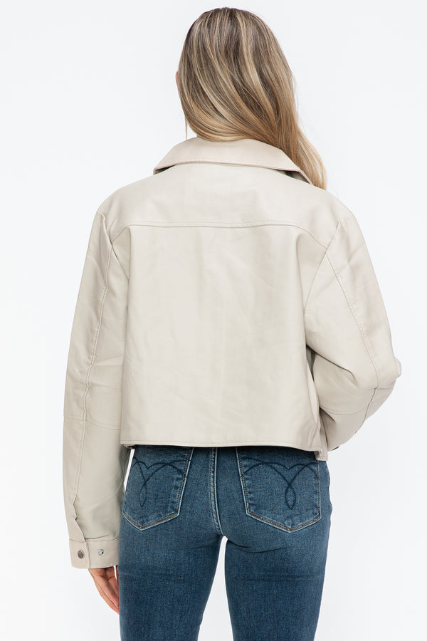 Snobbish Snap Down Long Sleeve PU Leather Jacket - Teresa's Fashionista LLC