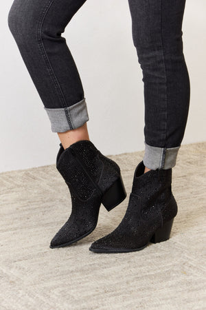 East Lion Corp Rhinestone Ankle Cowboy Boots-Teresa's Fashionista LLC