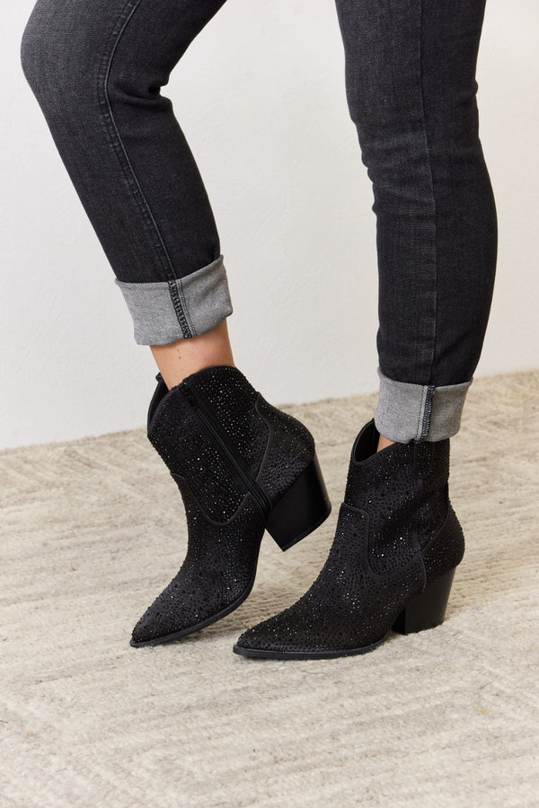 East Lion Corp Rhinestone Ankle Cowboy Boots-Teresa's Fashionista LLC