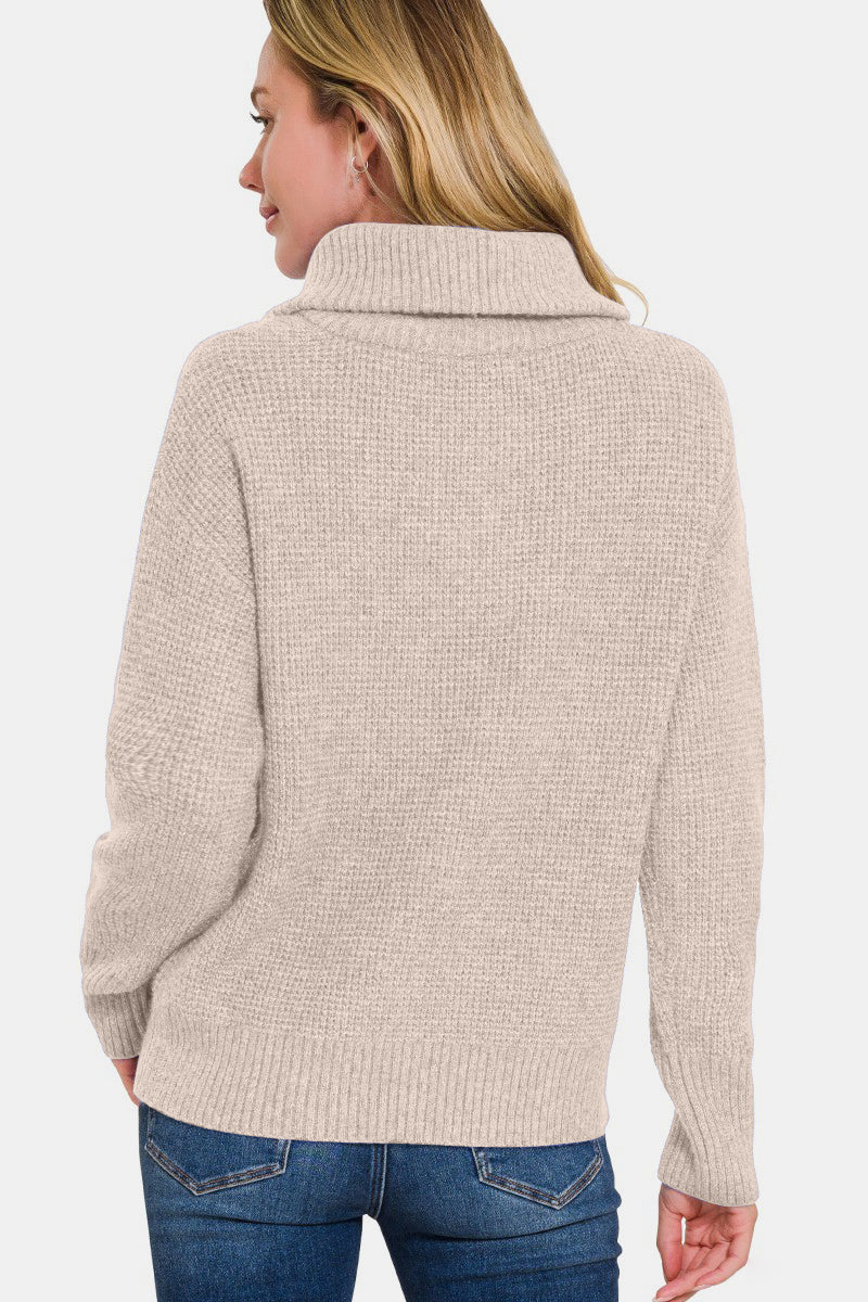 Zenana Half Zip Long Sleeve Sweater - Teresa's Fashionista LLC