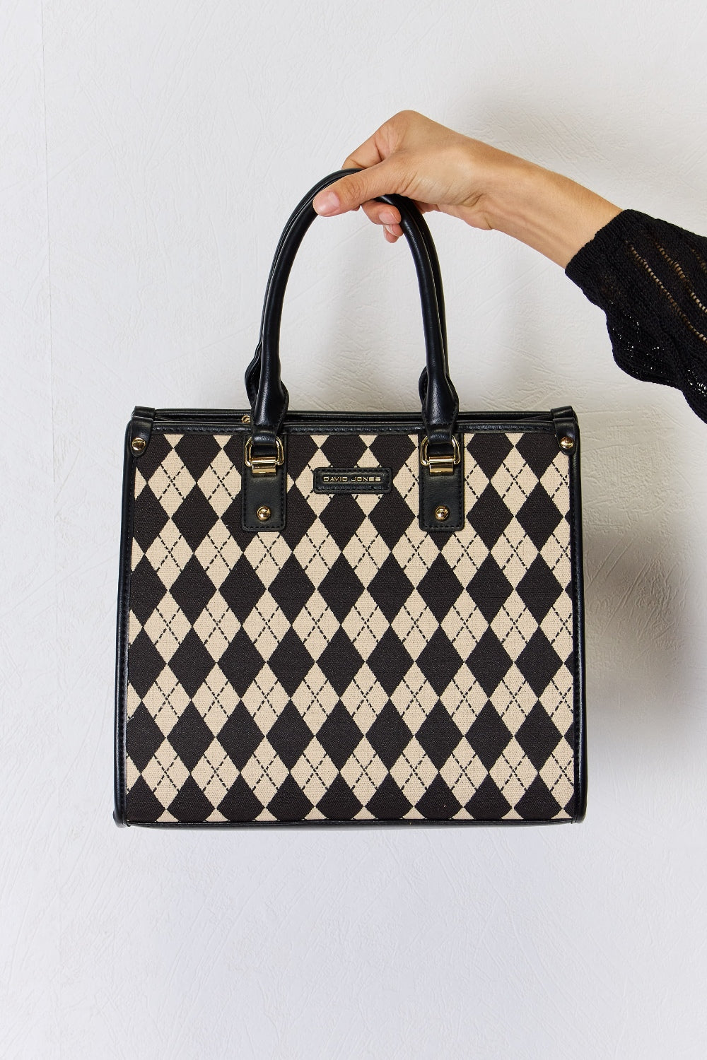 David Jones Argyle Pattern PU Leather Handbag-Teresa&#39;s Fashionista LLC