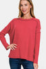 Zenana Full Size Exposed Seam Brushed Round Neck Sweater - Teresa's Fashionista LLC