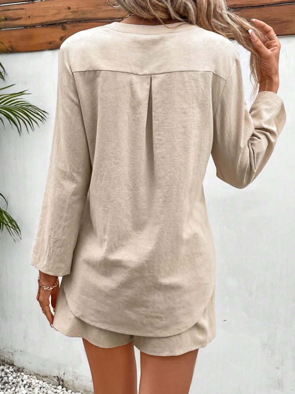 Notched Long Sleeve Top and Shorts Set-Teresa's Fashionista LLC