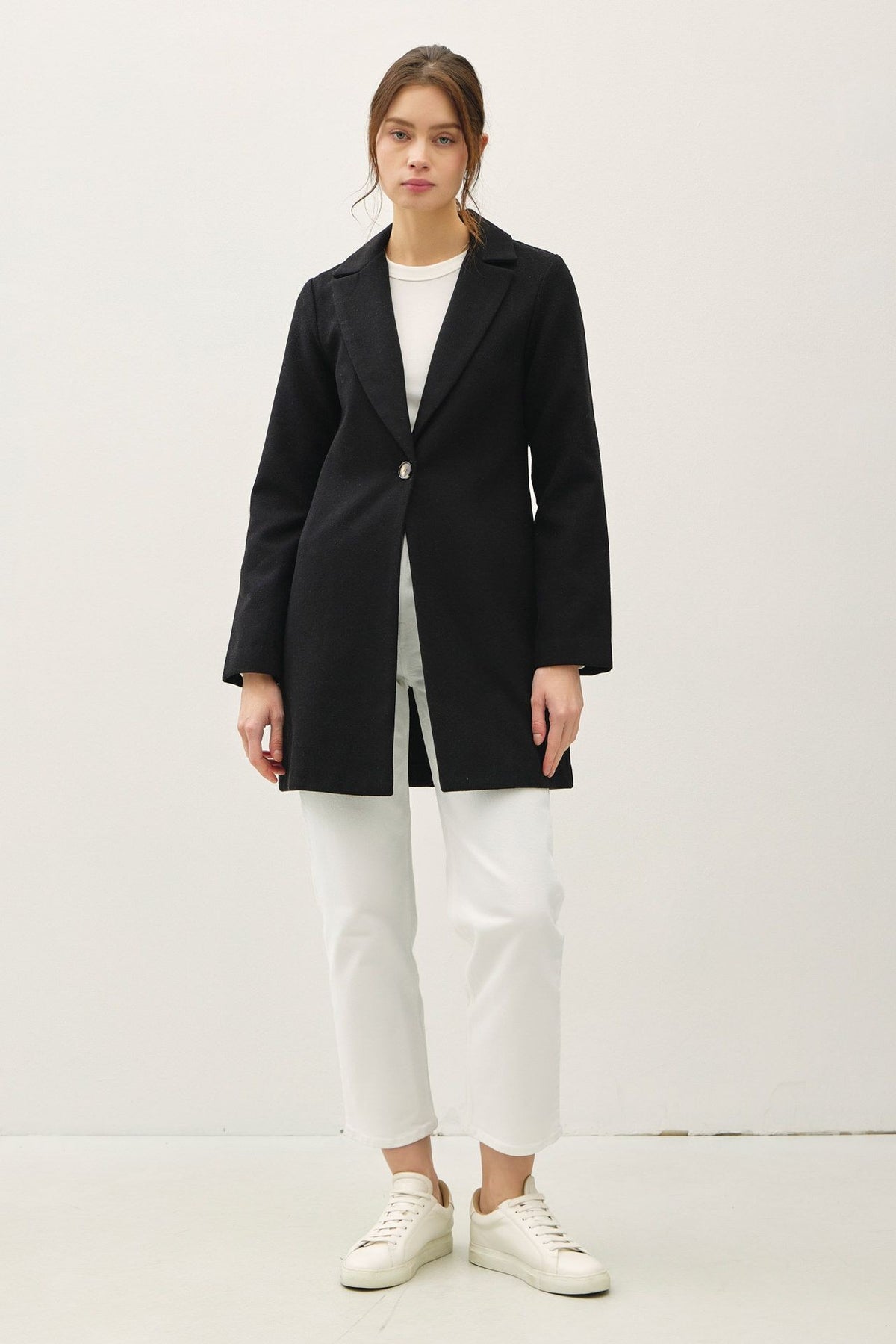 Be Cool Single Button Long Sleeve Coat with Pockets - Teresa's Fashionista LLC