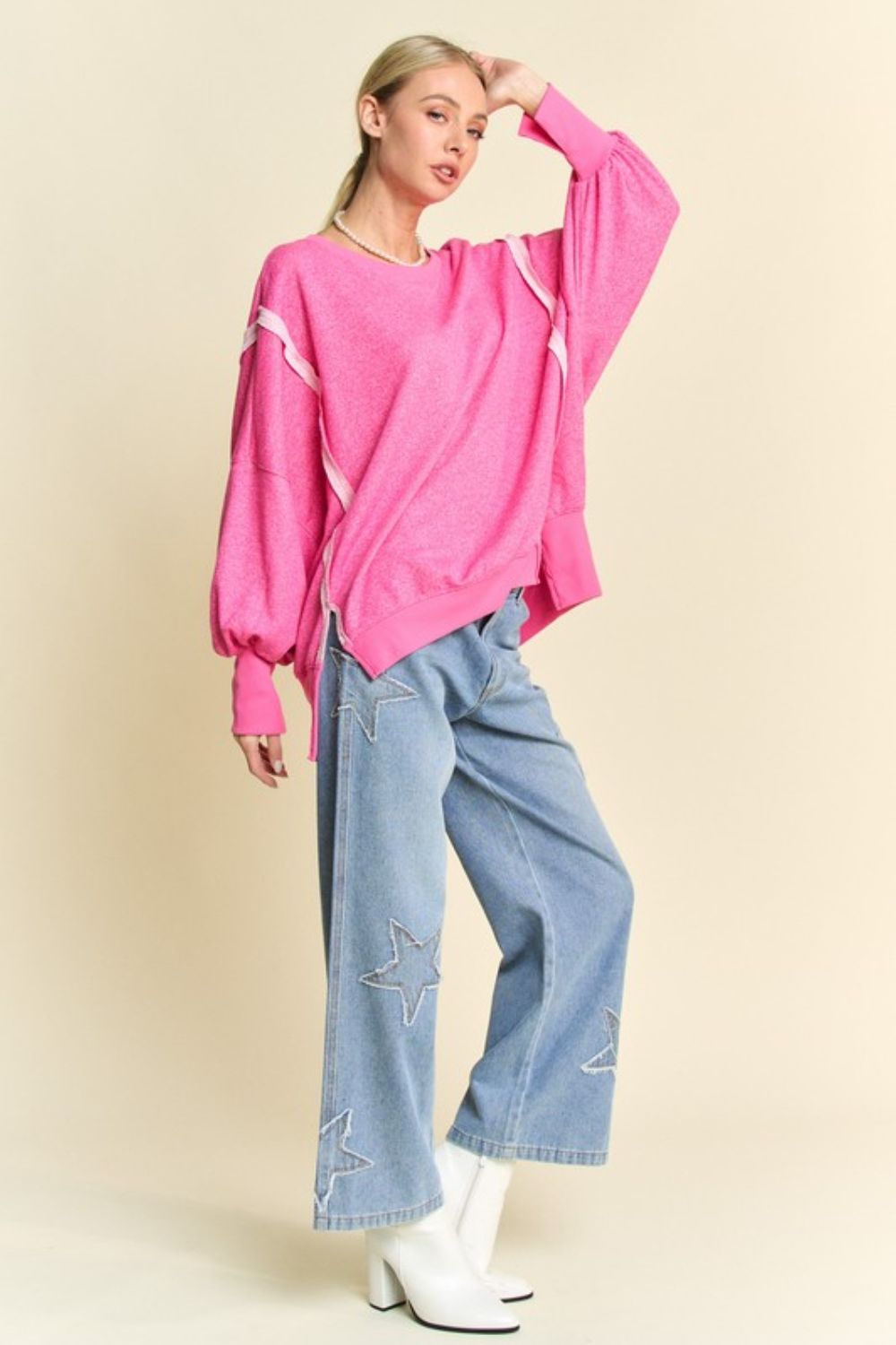 Davi & Dani Side Slit High-Low Lantern Sleeve Knit Top - Teresa's Fashionista LLC