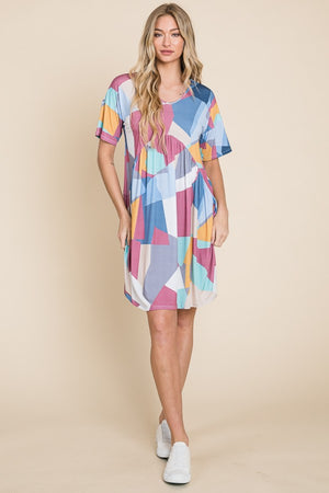 BOMBOM Ruched Color Block Short Sleeve Dress-Teresa's Fashionista LLC