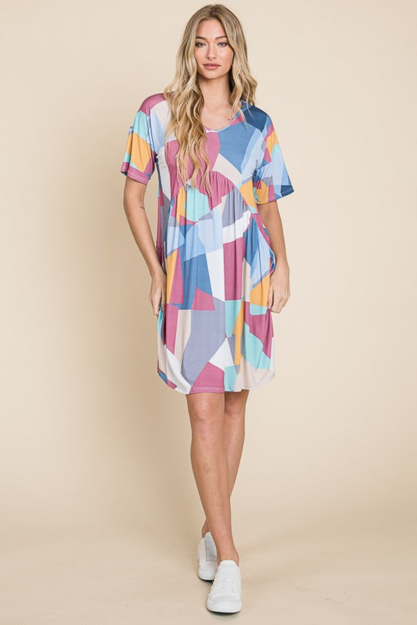 BOMBOM Ruched Color Block Short Sleeve Dress-Teresa's Fashionista LLC