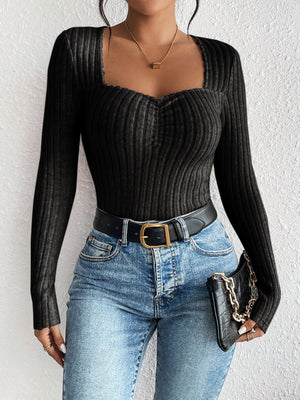 Ribbed Long Sleeve T-Shirt-Teresa's Fashionista LLC