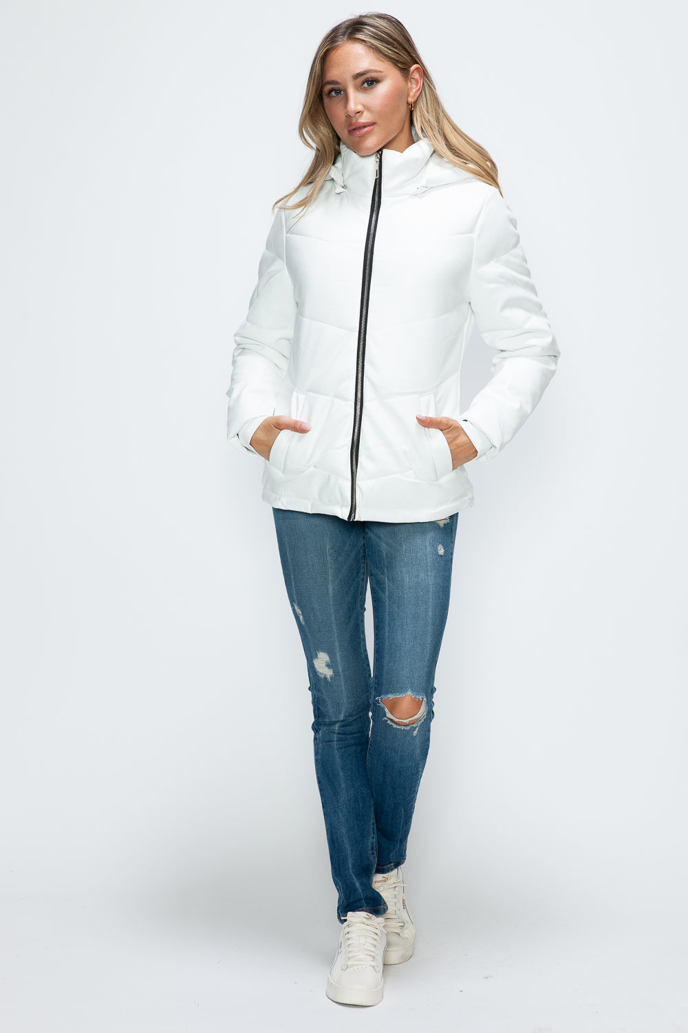 How Dare U Pocketed Zip Up Puffer Jacket with Removable Hood - Teresa's Fashionista LLC
