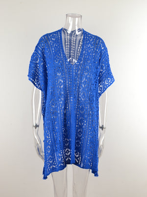Cutout V-Neck Cover-Up with Tassel-Teresa's Fashionista LLC