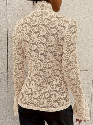 Mock Neck Long Sleeve Lace Top - Teresa's Fashionista LLC