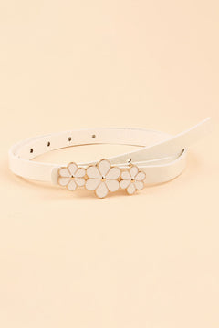 Flower Decor Skinny PU Belt-Teresa's Fashionista LLC