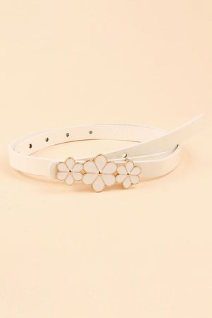 Flower Decor Skinny PU Belt-Teresa's Fashionista LLC