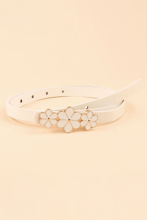 Flower Decor Skinny PU Belt-Teresa's Fashionista LLC