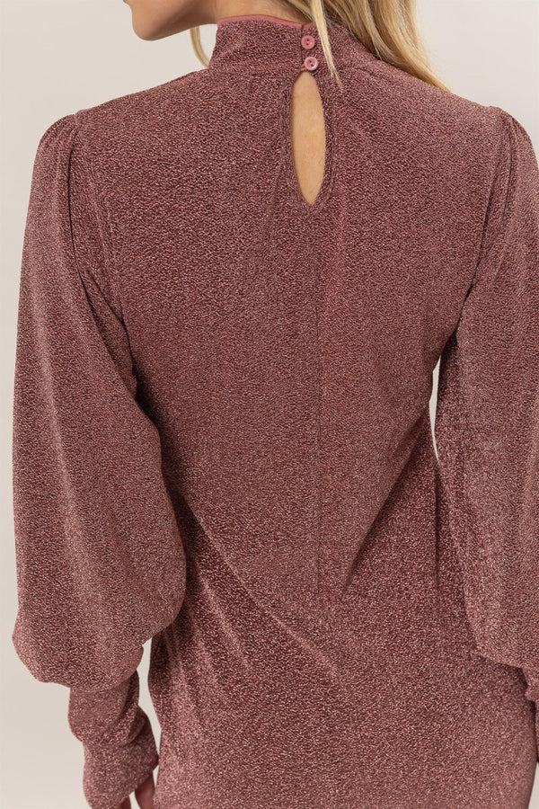 HYFVE Glitter Mock Neck Long Sleeve Mini Dress - Teresa's Fashionista LLC