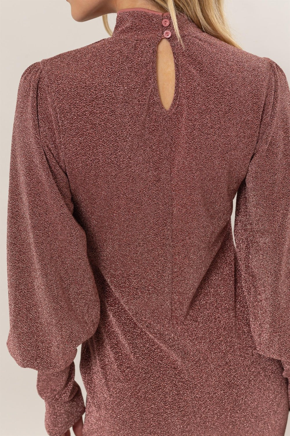 HYFVE Glitter Mock Neck Long Sleeve Mini Dress - Teresa's Fashionista LLC