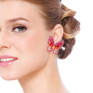 Alloy Inlaid Rhinestone Butterfly Earrings-Teresa's Fashionista LLC