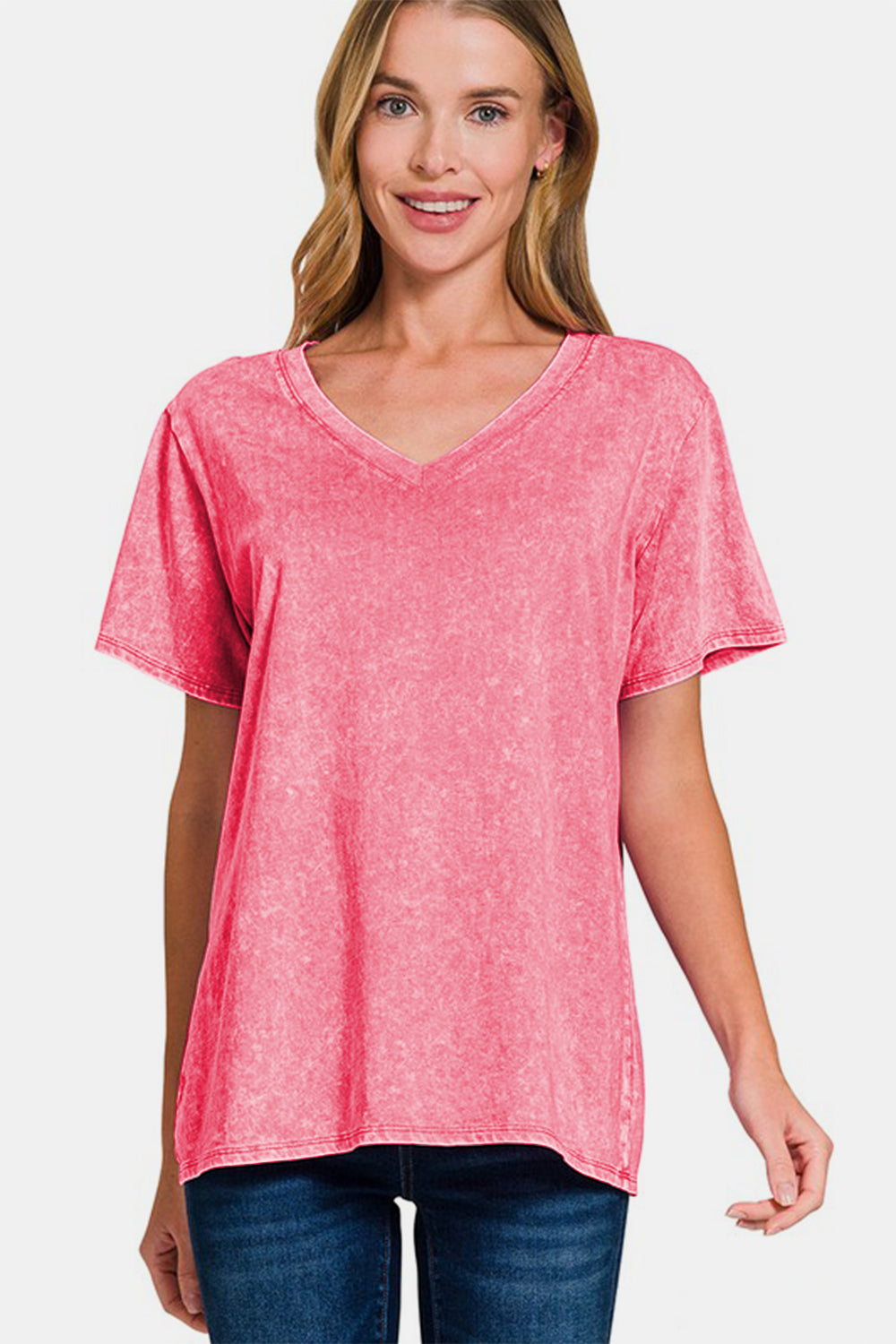 Zenana Full Size Washed Short Sleeve V-Neck T-Shirt - Teresa's Fashionista LLC