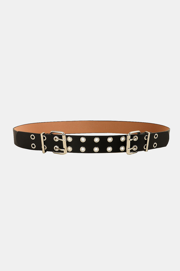 PU Leather Two Row Eyelet Belt-Teresa's Fashionista LLC