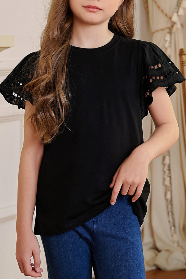 Round Neck Flutter Sleeve T-Shirt-Teresa's Fashionista LLC