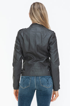 Snobbish PU Leather Biker Jacket with Side Zip Pockets - Teresa's Fashionista LLC