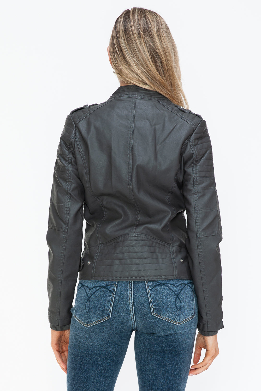 Snobbish PU Leather Biker Jacket with Side Zip Pockets - Teresa's Fashionista LLC