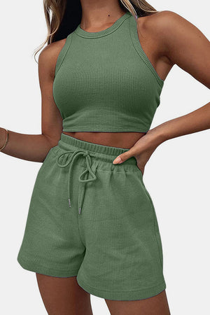 Round Neck Top and Drawstring Shorts Set-Teresa's Fashionista LLC