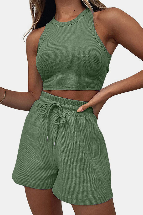 Round Neck Top and Drawstring Shorts Set-Teresa's Fashionista LLC
