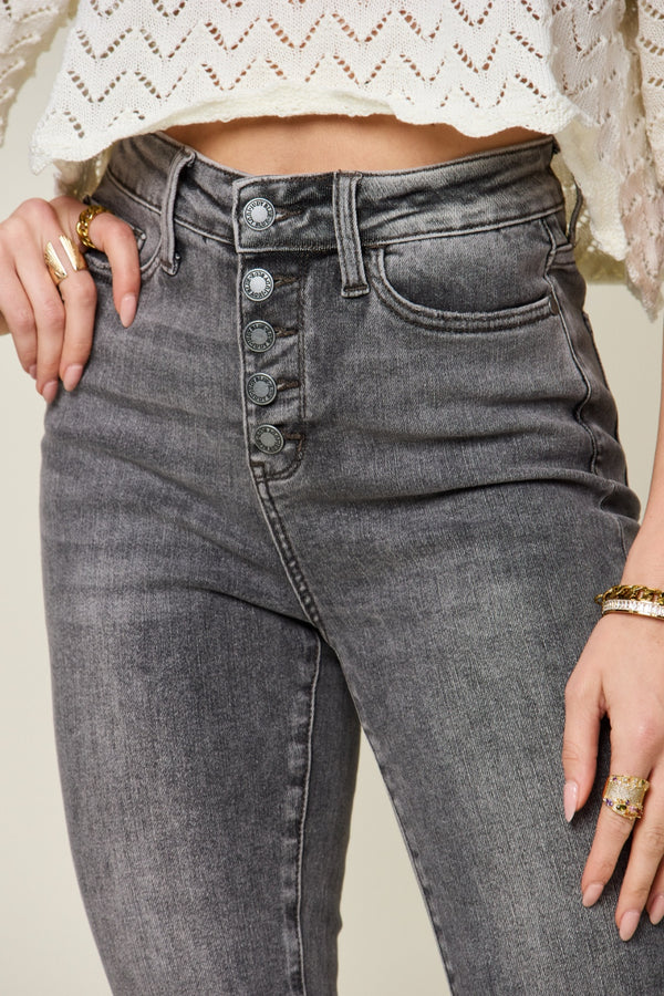 Judy Blue Full Size Button Fly High Waist Cuffed Capris-Teresa's Fashionista LLC