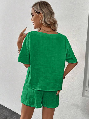 V-Neck Half Sleeve Top and Shorts Set-Teresa's Fashionista LLC