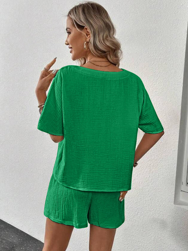 V-Neck Half Sleeve Top and Shorts Set-Teresa's Fashionista LLC