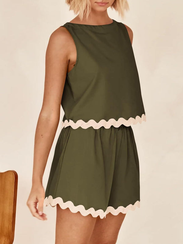 Contrast Trim Sleeveless Top and Shorts Set-Teresa's Fashionista LLC
