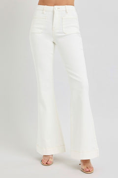 RISEN Full Size High Rise Front Patch Pocket Flare Jeans - Teresa's Fashionista LLC