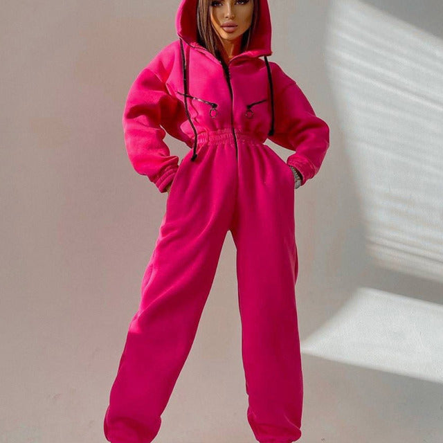 Casual Women Basic Hoodie Two Piece Sets Zipper Drawstring - Teresa's Fashionista LLC